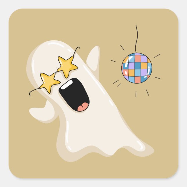Disco-Geist mit Sternbrille Quadratischer Aufkleber (Vorderseite)