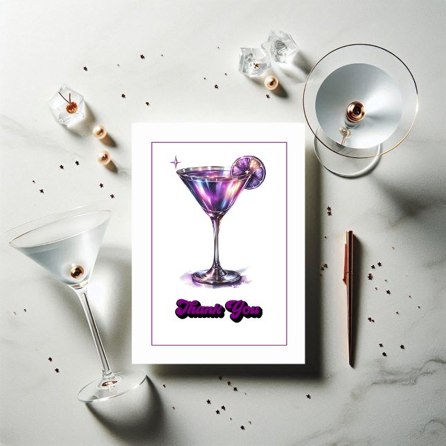 Disco Glam Retro Martini Galaxy Glasdesign Dankeskarte (Disco Glam Retro Martini Galaxy Glass Design Thank You Card)