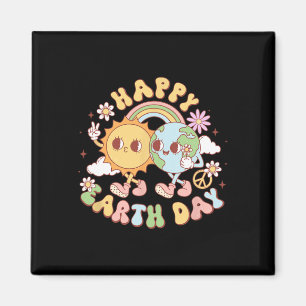 Disco Groovy Happy Earth Day Peace Sun and Earth Magnet