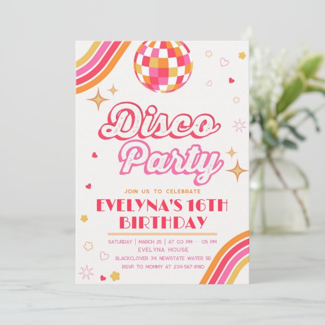Disco Groovy Party Einladung (Stehend Vorderseite)