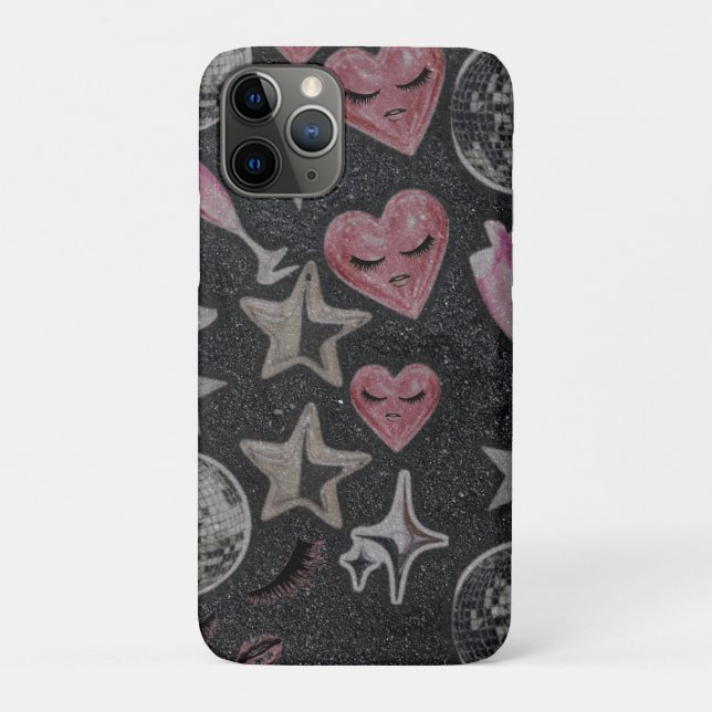 Disco Hearts Minimal Phone Case – Sleek Glam Style (Rückseite)