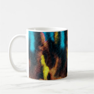 Disco-Ikat-Muster. Farbiger Dirty-Art-Hintergrund. Kaffeetasse