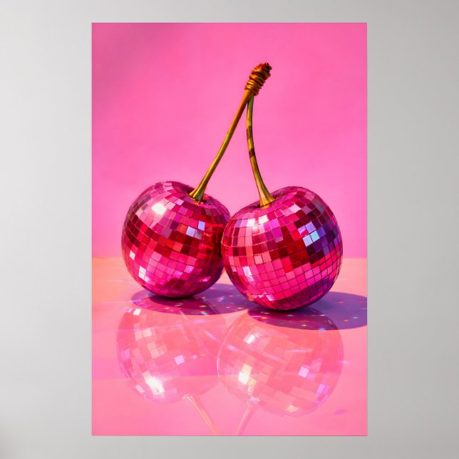 Disco-Kirschposter, Y2K-Spiegelkugel-Fruchtprint Poster (Vorne)