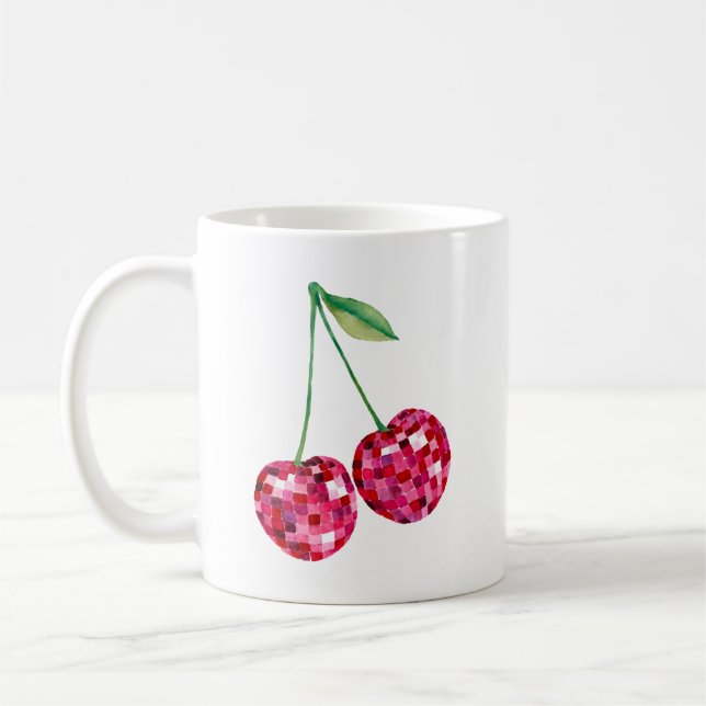 Disco-Kugel-Kirschen Retro-Ästhetik | Kirsche Kaffeetasse (Links)