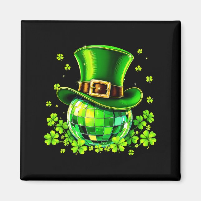 Disco-Kugel Leprechaun-Hut Irischer Kleeblatt St.  Magnet (Vorne)