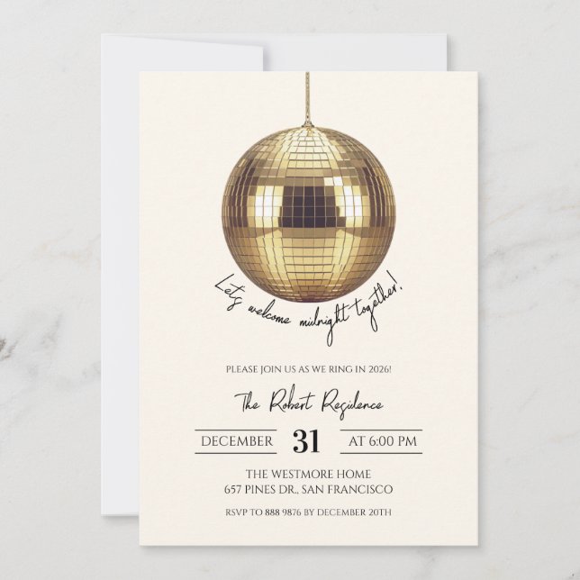 Disco-Kugel Silvesterparty  Einladung (Vorderseite)