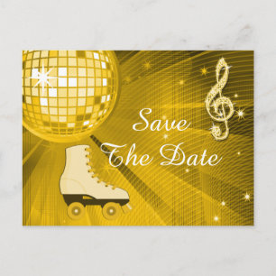 Disco-Kugel und Rollschuhe 25. Save The Date Ankündigungspostkarte