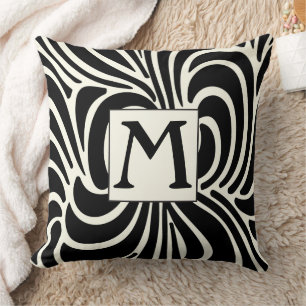 Disco Lässig Black and Ivory Monogram Pillow Kissen