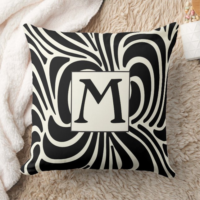 Disco Lässig Black and Ivory Monogram Pillow Kissen (Decke)