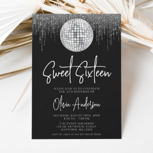 Disco-Lichter Silber Schwarz Sweet 16 Einladung