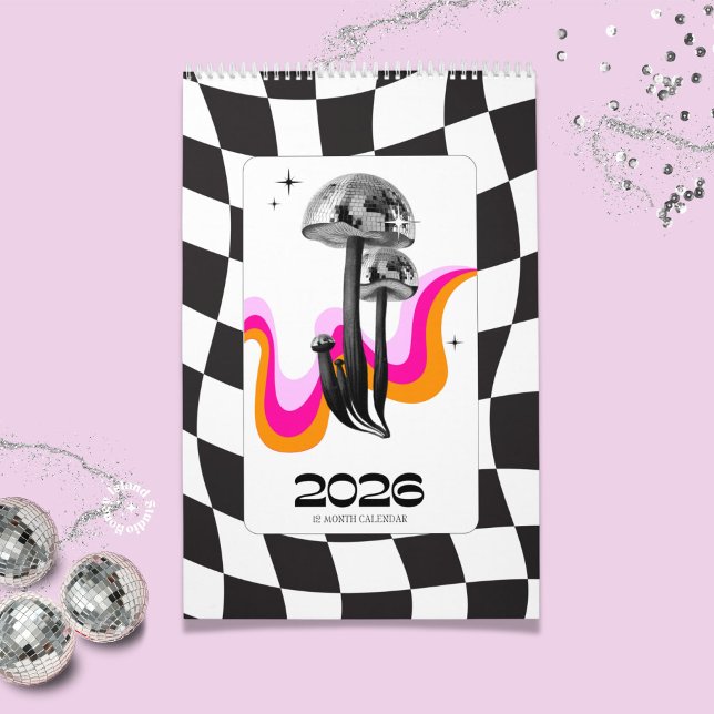 Disco Mushroom 2026 Y2K Office Planner Kalender (disco mushroom planner, 2026 office planner, Y2K planner, retro desk planner, whimsical planner, col)