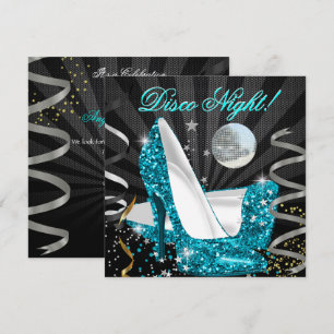 Disco-Nacht Türkis Gold Schwarz Glitter High Heels Einladung