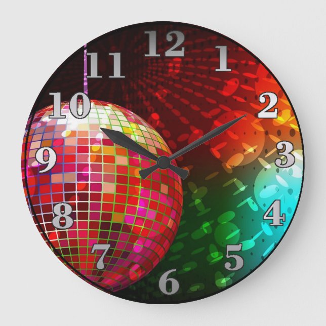 Disco Night Retro 70's Disco Ball Wall Clock Große Wanduhr (Vorderseite)