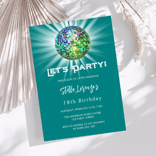 Disco Party aquamarin grün Geburtstag Einladung