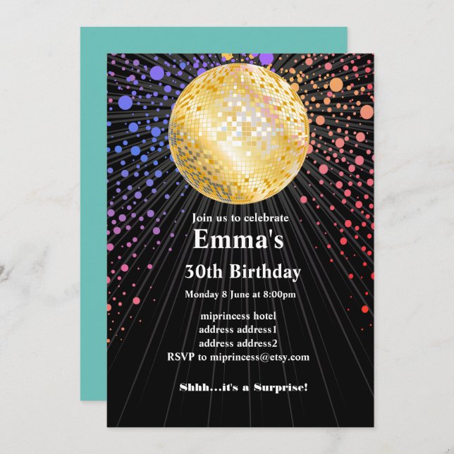 Disco Party Dance Party 70er Diskothek Einladung (Vorne/Hinten)