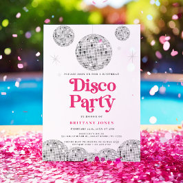 Disco Party Geburtstag Silver Retro PINK Glitzer Einladung