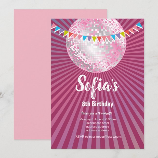 Disco Party, Glitzer, Tanz, Party Einladung (Vorne/Hinten)