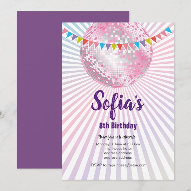 Disco Party, Glitzer, Tanz, Party Einladung (Vorne/Hinten)