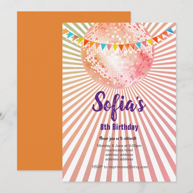 Disco Party, Glitzer, Tanz, Party Einladung (Vorne/Hinten)