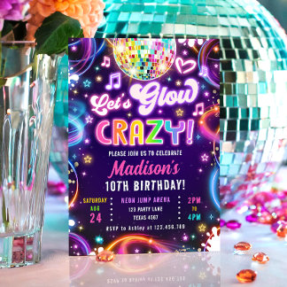 Disco Party Glühen Neon Glow Girl Geburtstag Einladung
