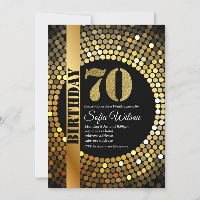 Disco-Party, Gold, 70er, Geburtstagsparty Einladung (Vorderseite)