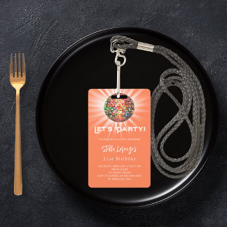 Disco Party Korallenorange Einladung zum Geburtsta Ausweis