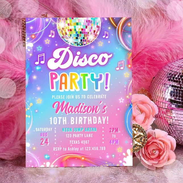 Disco Party Neon Retro Glow Crazy Girl Birthday Einladung (Von Creator hochgeladen)
