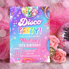 Disco-Party Neon Retro Glow Verrückte Mädchen-Gebu Einladung