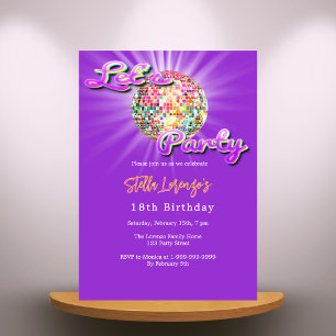 Disco-Party Pink Lila Geburtstag Einladung
