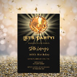 Disco Party schwarz Gold 50. Geburtstag Einladung<br><div class="desc">Eine 50. Party Einladung. Ein schwarzer Hintergrund,  der mit einer goldenen Diskothek geschmückt ist. Text: Lasst uns Party machen! Personalisieren und fügen Sie einen Namen und Party-Details hinzu. Der Name wird mit einem handgeschriebenen Stilskript geschrieben.</div>