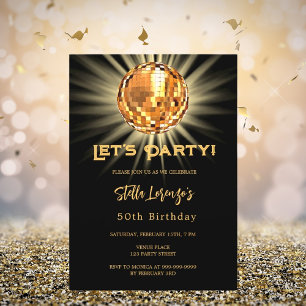 Disco Party schwarz Gold 50. Geburtstag Einladung