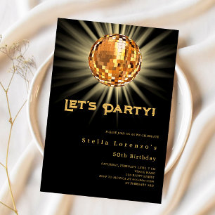 Disco-Party Schwarz Gold Luxus-Geburtstag Einladung
