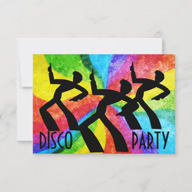 Disco-Party - Tanzende Menschen und Regenbogen-Wir Einladung (Vorderseite)