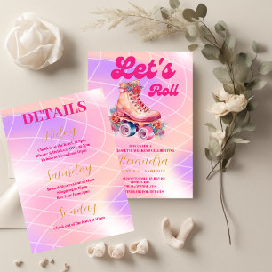 Disco Pink Retro Roller Skaten Bachelorette Teil Einladung