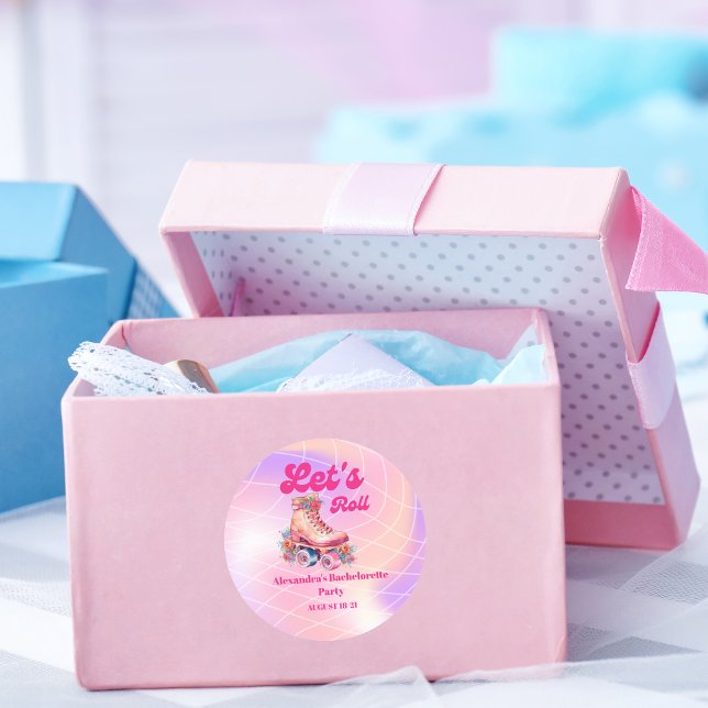 Disco Pink Retro Roller Skaten Bachelorette Teil Runder Aufkleber (Von Creator hochgeladen)