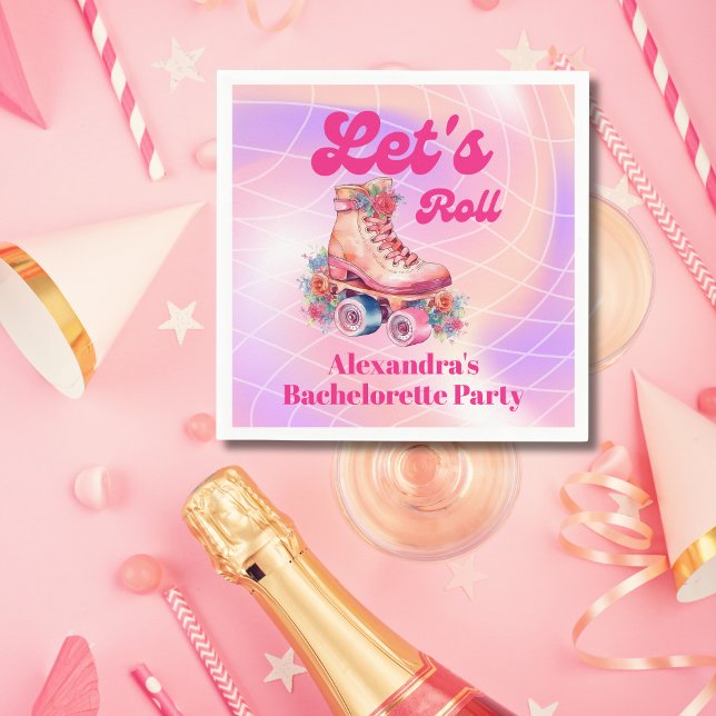 Disco Pink Retro Roller Skaten Bachelorette Teil Serviette (Von Creator hochgeladen)