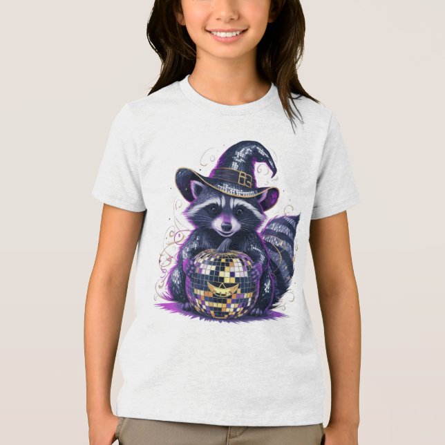 Disco Raccoon Halloween T - Shirt - Lebhafte Hexe  (Vorderseite)
