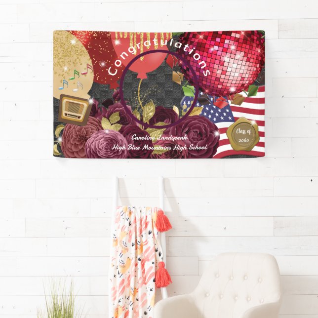 Disco Red Ball, USA Flag Willkommen Banner (Insitu)