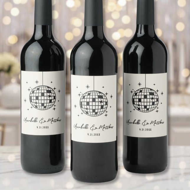 Disco Retro Handgezeichnete Hochzeit Weinetikett (Disco Retro Hand Drawn Wedding Wine Label )