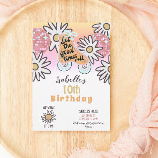 Disco Roller Skaten Girls Geburtstagsparty Einladung