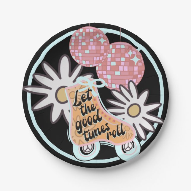 Disco Roller Skaten-Party Pappteller (Vorderseite)