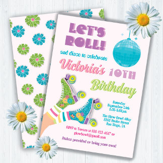Disco Roller Stake Retro Glitzer Hippie Birthday Einladung