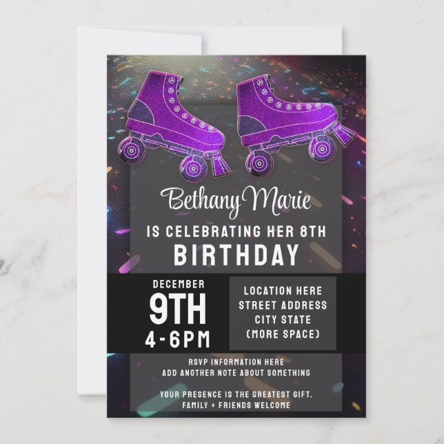 Disco Rollerskating Geburtstag Glitzer Roller Skat Einladung (Vorderseite)