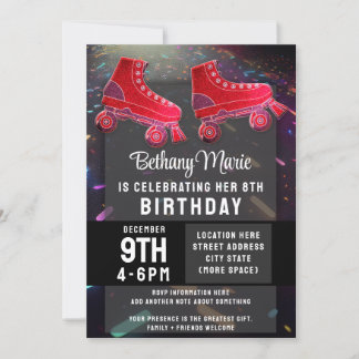 Disco Rollerskating Geburtstag Glitzer Roller Skat Einladung