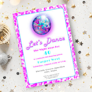 Disco Rosa Leopardenprint Retro Tanz Geburtstag Einladung