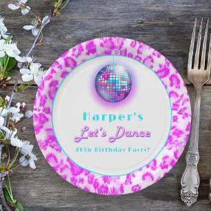 Disco Rosa Leopardenprint Retro Tanz Geburtstag Pappteller