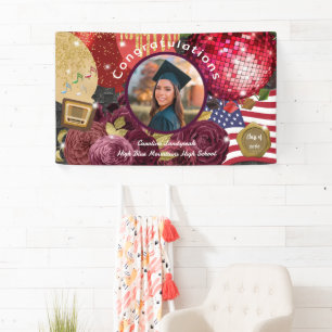 Disco-Roter Ball, USA-Flagge Willkommen Banner