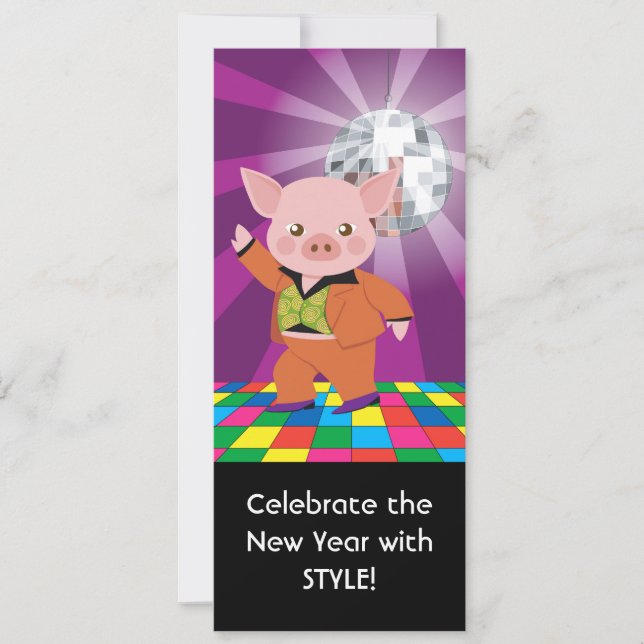 Disco-Schwein auf der Tanzfläche Einladung (Vorderseite)