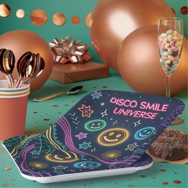 Disco Smile Universe – Funky Neon Celebration Art Pappteller (Multi)