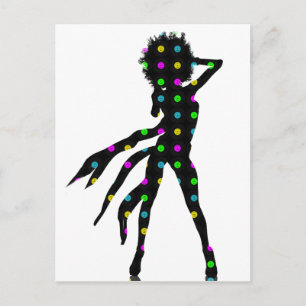 Disco tanzende Girl-Silhouette mit Afro Postkarte